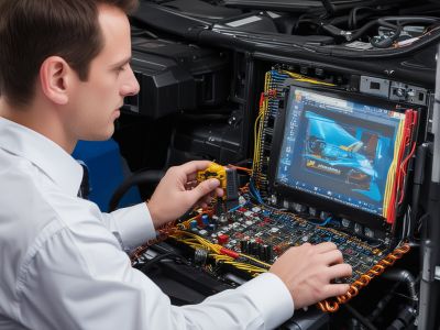 Professional automotive electrical diagnostic equipment and testing tools in modern repair facility