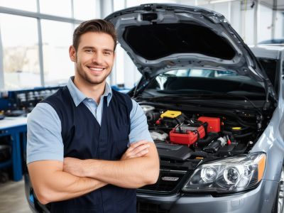 Professional automotive repair shop with diagnostic equipment and experienced mechanics