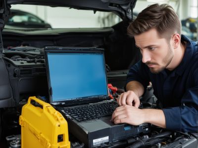 Automotive electrical system testing with multimeter and professional diagnostic equipment