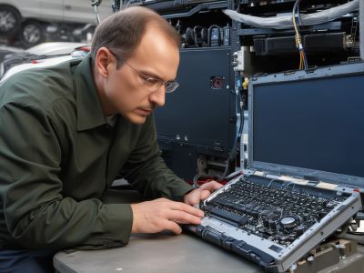 Professional transmission diagnostic equipment and pressure testing tools in automotive repair facility