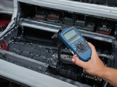 Professional automotive transmission diagnostic process with specialized testing equipment in repair facility